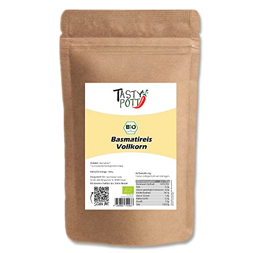 Tasty Pott Bio Basmatireis I Reiskörner I Vorratspackung I Vollkornreis I Für Risotto und Sushi I Vegane Küche I Reis im Beutel 1000g (2x1000g) von TASTY POTT