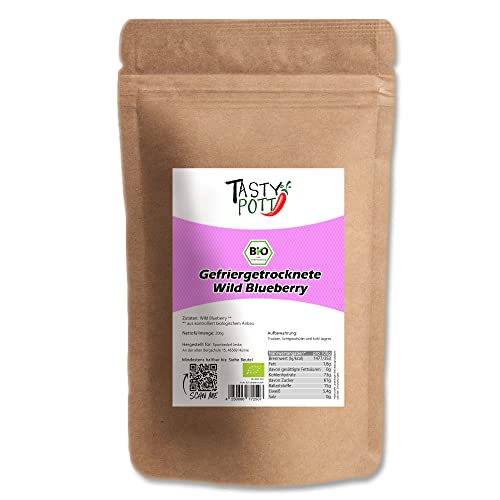 Tasty Pott Bio Blueberry gefriergetrocknet I Heidelbeeren I Fruchtsnack I Für Müslibowl Porridgetopping I Vegane Ernährung I Beeren I Im Beutel 200g (2x200g) von TASTY POTT