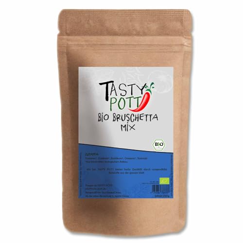 Tasty Pott Bio Bruschetta Mix 1000 Gramm | Kochen & Würzen | Aromatische Vielfalt | Knoblauch Basilikum | Italienisch Vorspeise Antipasti Gegrilltes Brot | Nachfüllbeutel Vorteilspackung von TASTY POTT