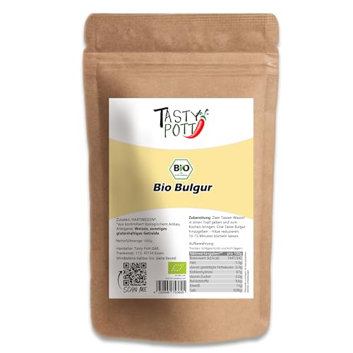 Tasty Pott Bio Bulgur | Vegane Ernährung | Für Bulgursalat und Salate | Als Beilage | Bulgur aus Hartweizen | Im Beutel 1000g von TASTY POTT