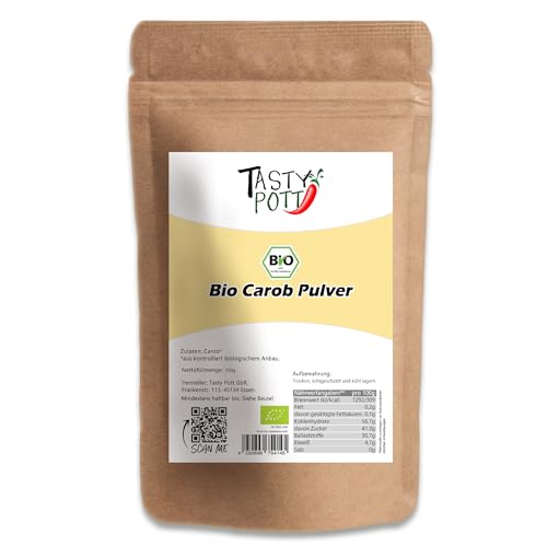 Tasty Pott Bio Carob Pulver | Johannisbrotbaum Schoten | Ballaststoffreich | Vegane Ernährung | Carobpulver | Im Beutel 250g von TASTY POTT