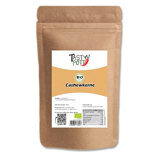 Tasty Pott Bio Cashewkerne - ganz I Cashewnüsse I Unbehandelt I Nüsse I Kerne I Nusssnack I Knabbern I Cashewnuts I Cashews I Im Beutel 1000 g (2x1000g) von TASTY POTT