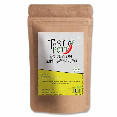 Tasty Pott Bio Ceylon Zimt gemahlen 30 Gramm | Kochen & Backen | Pulver Süß Aromatisch | Kuchen Muffins Porridge Müsli | Nachfüllbeutel Vorteilspackung von TASTY POTT