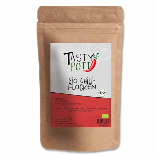 Tasty Pott Bio Chili Flocken 30g | Schärfe scharf hot spicy | Gewürz würzen kochen braten marinieren | Bioqualität | Nachfüllbeutel Vorteilspackung von TASTY POTT