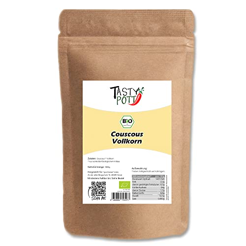 Tasty Pott Bio Couscous Vollkorn I Beilage Kochen I Couscous Salat I Vegane Küche I Reis-Alternative I Salat I Ballaststoffreich I Im Beutel 1000g (2x1000g) von TASTY POTT