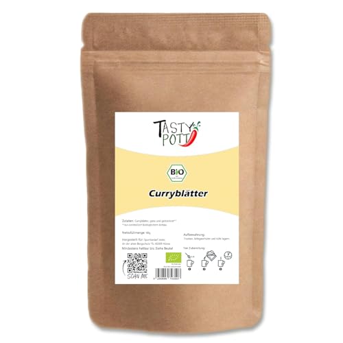 Tasty Pott Bio Curryblätter - getrocknet I Würzen I Für Chutney Eintöpfe Suppen I Als Tee kochen I Curry I Vegane Küche I Kräutertee I Blätter Im Beutel 60g (2x60g) von TASTY POTT