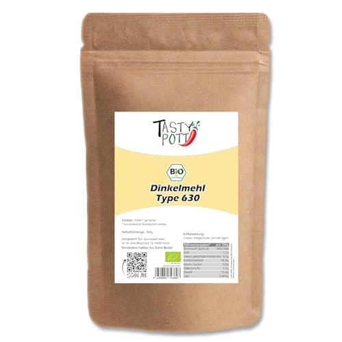 Tasty Pott Bio Dinkelmehl Type 630 I Mehl I Dinkel I Zum Backen und Kochen I Vegane Küche I Für Dinkelbrot I Im wiederverschließbaren Beutel 1000g (2x1000g) von TASTY POTT