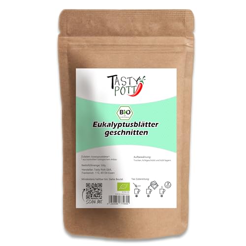 Tasty Pott Bio Eukalyptusblätter getrocknet und geschnitten I Eukalyptustee I Vegan I Erfrischender Tee I Aufguß I Kräutertee I Im Beutel 1000g von TASTY POTT