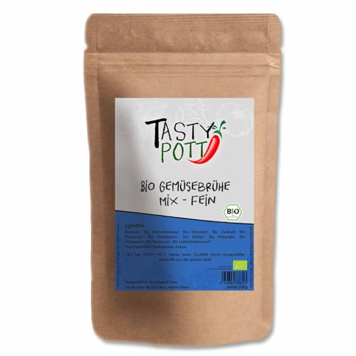 Tasty Pott Bio Gemüsebrühe Mix - fein 1000 Gramm | Kochen & Braten | Würzen & Verfeinern | Gemüse Fleisch Fisch Nudeln Kartoffeln | Geschmack Genuss | Vorteilspackung Vorratsbeutel von TASTY POTT