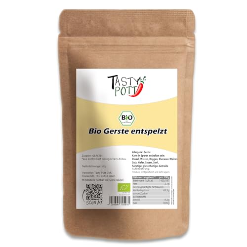 Tasty Pott Bio Gerste, entspelzt | Gerstenkörner | Vegane Küche | Pflanzliche Beilage | Bissfest kochen | Gerstenkorn ohne Hülle | Im Beutel 1000g von TASTY POTT