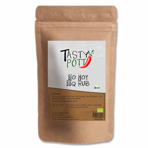 Tasty Pott Bio Hot BBQ Rub 1000 Gramm | Kochen & Braten | Grillen & Marinieren | Marinade Grill BBQ | Knoblauch Zwiebel Paprika Gewürz | Nachfüllbeutel Vorteilspackung von TASTY POTT