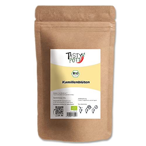 Tasty Pott Bio Kamillenblüten, getrocknet, ganz I Kamillentee I Blütentee I Kräutertee I Kamille I Schmackhafter Tee I Vegane Küche I Lose Im Beutel 250g von TASTY POTT