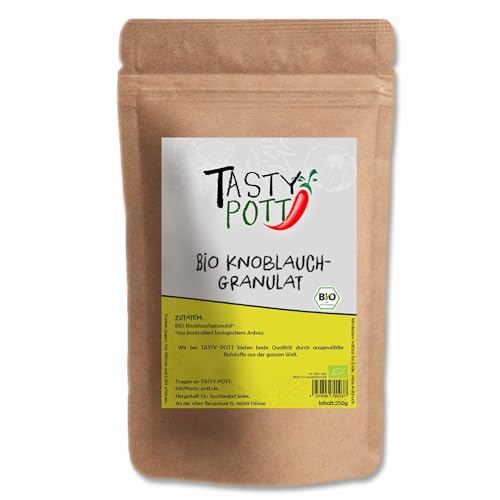 Tasty Pott Bio Knoblauchgranulat 30 Gramm | Kochen & Würzen | Braten & Marinieren | Knoblauch Granulat Knobi Geschmack | Bioqualität hochwertig | Vorratsbeutel Vorteilspackung von TASTY POTT