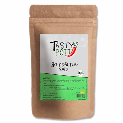 Tasty Pott Bio Kräutersalz 30 Gramm | Kochen & Braten | Marinieren & Würzen | Salz salzig Kräuter Gewürze | Bioqualität hochwertig | Vorratsbeutel Vorteilspackung von TASTY POTT