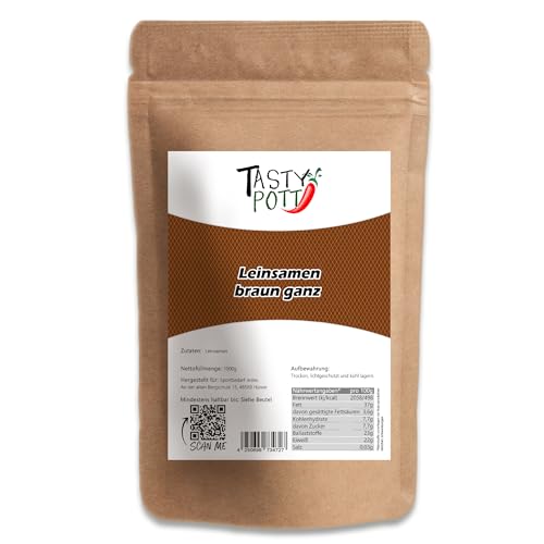 Tasty Pott Bio Leinsamen Braun - ganz I Zum Backen und Kochen I Vegane Ernährung I Lein I Müsli Topping I Porridge I Vollkorn Leinsamen I Im Beutel 1000g von TASTY POTT