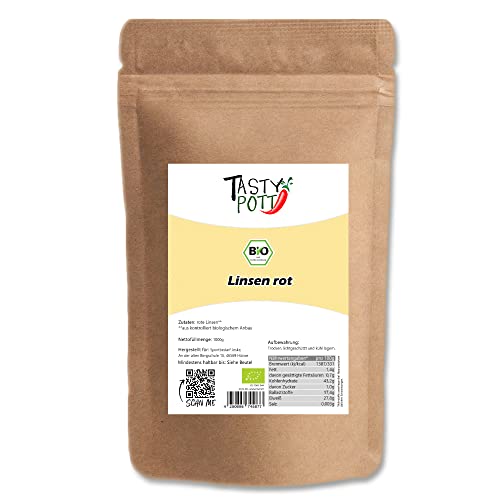 Tasty Pott Bio Linsen Rot I Vegane Küche I Für Eintopf Curry und Chutney I Red Lenses I Hülsenfrüchte I Vegan I Eiweiß I Rote Linsen I Im Beutel 1000g (3x1000) von TASTY POTT