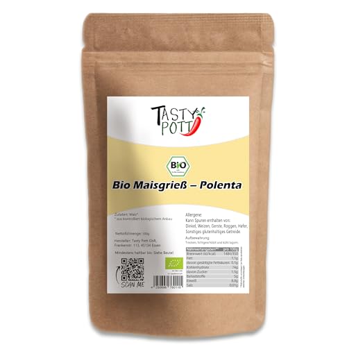 Tasty Pott Bio Maisgrieß – Polenta | Grieß | Aus Maiskörnern | Vegane Ernährung | Für Maispolenta | Im Beutel 1000g von TASTY POTT