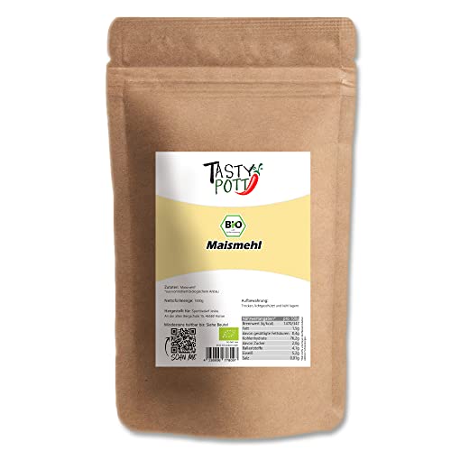 Tasty Pott Bio Maismehl I Maiskörner gemahlen I Vegane Küche I Zum Backen I Brot Brötchen Wraps I Maispulver I Vegan I Mais I Im Beutel 1000g (2x1000g) von TASTY POTT