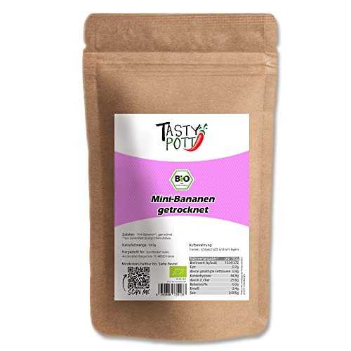 Tasty Pott Bio Mini-Bananen getrocknet I Getrocknete Früchte I Trockenobst I Trockenfrüchte I Snack I Für Obstsalat I Baby Bananen I Im Beutel 1000g (2x1000g) von TASTY POTT