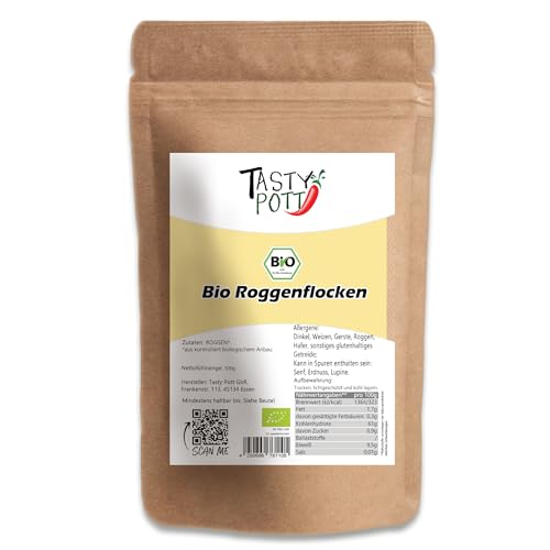 Tasty Pott Bio Roggenflocken | Roggen | Getreideflocken | Vegane Ernährung | Getreide | Frühstücksflocken | Im Beutel 1000g von TASTY POTT