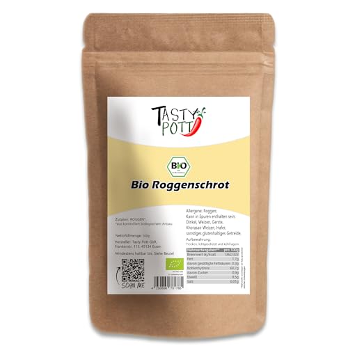 Tasty Pott Bio Roggenschrot | Roggen | Getreideschrot | Zum Backen | Fürs Müsli | Vegane Ernährung | Getreide | Im Beutel 500g von TASTY POTT