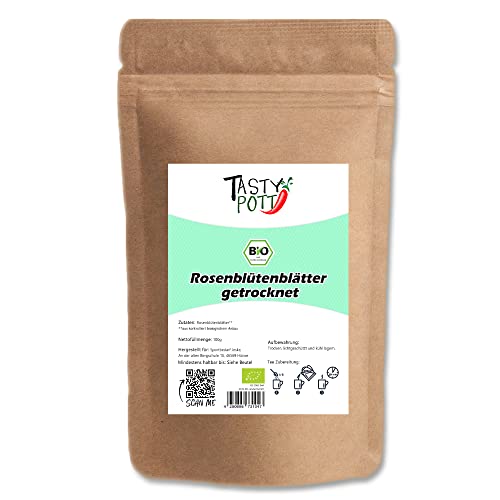 Tasty Pott Bio Rosenblütenblätter I Für Tee I Als Deko I Rosenwasser herstellen I Rosentee Rosenblüten I Vegan I Naturkosmetik selber machen I Rosen I Im Beutel 100g (2x100g) von TASTY POTT