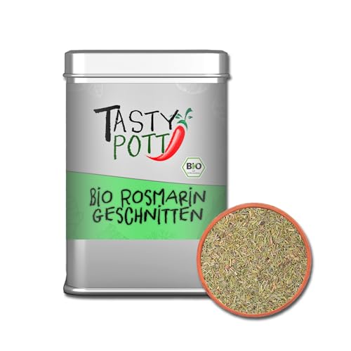 Tasty Pott Bio Rosmarin geschnitten 70g Dose | Kochen & würzen | Grillen & Marinieren | Italien Nudeln Pasta Pizza | Genuss Geschmack | hochwertig Bio Qualitätsgewürz Dose von TASTY POTT