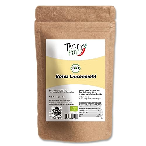 Tasty Pott Bio Rotes Linsenmehl 1000g | Linsen Mehl | Hülsenfrucht | Kochen & Backen | vegetarisch vegan | pflanzliches Protein | kontrolliert biologischer Anbau (2x1000g) von TASTY POTT