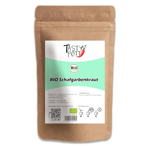 Tasty Pott Bio Schafgarbenkraut getrocknet und geschnitten I Teekraut I Vegane Ernährung I Kräutertee I Kräuter I Loser Tee im Beutel 100g von TASTY POTT