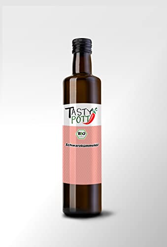 Tasty Pott Bio Schwarzkümmelöl, kaltgepresst I Speiseöl I Hautpflege I Nahrungsergänzung I Veganes Öl I Kümmelöl I Schwarzkümmel I Essentielle Fettsäuren I Oil I In Glasflasche (500ml) von TASTY POTT