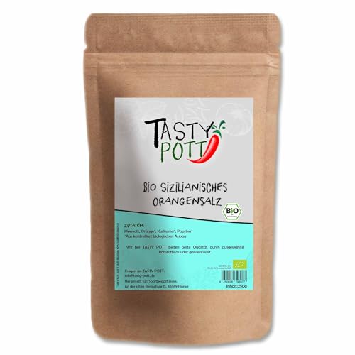 Tasty Pott Bio Sizilianisches Orangensalz 30g Beutel | Kochen & Würzen | Braten & Marinieren | Geschmack Genuss Orange Salz | besonderes Salz Bio Qualität von TASTY POTT