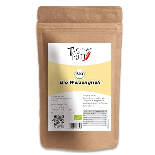 Tasty Pott Bio Weizengrieß | Grieß aus Weizen | Für Grießbrei und Grießpudding | Vegan Kochen | Im Beutel 1000g von TASTY POTT