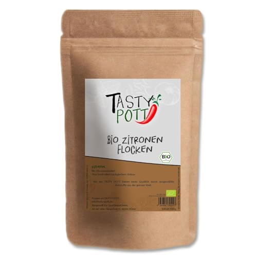 Tasty Pott Bio Zitronenflocken 1000g Beutel | Kochen & Backen | Geschmack Genuss | Zitrone zitronig | Kuchen Muffins backen fruchtig sauer süß | Vorteilspackung Vorrtasbeutel von TASTY POTT