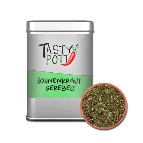 Tasty Pott Bohnenkraut gerebelt | Suppenkräuter | Gewürz | Deftige Küche | Für Suppen Eintöpfe Salate | Bohnensalat | Verschiedene Größen (50g Dose) von TASTY POTT