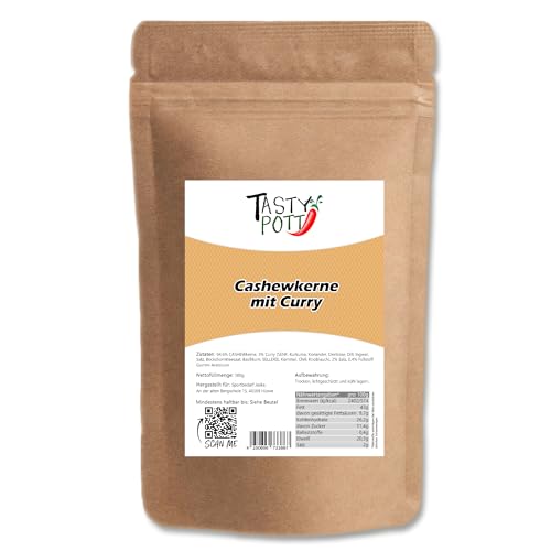 Tasty Pott Cashewkerne - CURRY - geröstet und gesalzen I Knabberei I Nüsse I Veganer Snack I Crunchy Salat Topping I Currynüsse I Nusssnack I Cashews 500g (1000g) von TASTY POTT