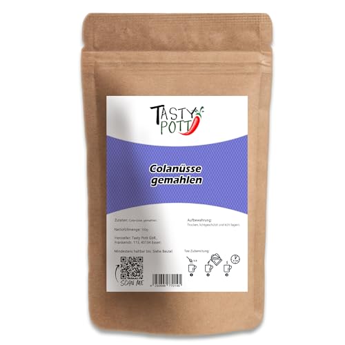 Tasty Pott Colanüsse gemahlen | Colanusspulver | Vegane Ernährung | Pflanzliches Koffein | Natürliche Energie | gemahlene Colanuss | Im Beutel 100g von TASTY POTT