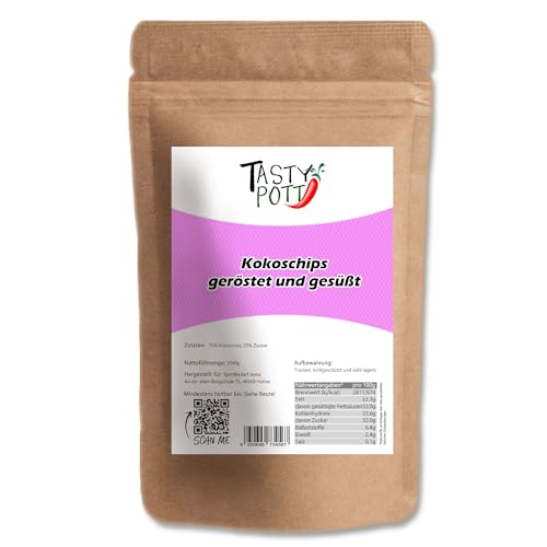 Tasty Pott Kokoschips, geröstet und gesüßt I Müsli-Topping I Kokosnuss I Getrocknete Früchte I Vegane Küche I Curry & Chutney Kochen I Muffins backen I Im Beutel 1000g (2x1000g) von TASTY POTT