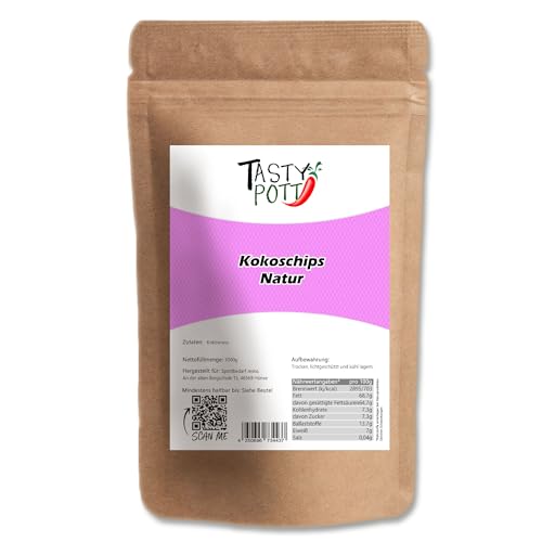 Tasty Pott Kokoschips, naturell I Chips aus Kokosnussfleisch I Vegane Küche I Müsli-Topping I Porridge I Zum Backen I Für Currysoßen I Kokos I Im Beutel 1000g (2x1000g) von TASTY POTT