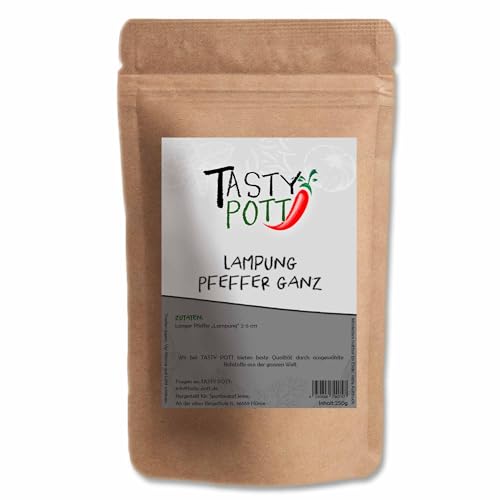 Tasty Pott Lampung Pfeffer ganz 1000 Gramm | ganze Schoten | Pfeffer pfeffrig | Kochen & Braten | Steak Gemüse Gewürz | Geschmack hochwertig | Nachfüllbeutel Vorratspackung von TASTY POTT