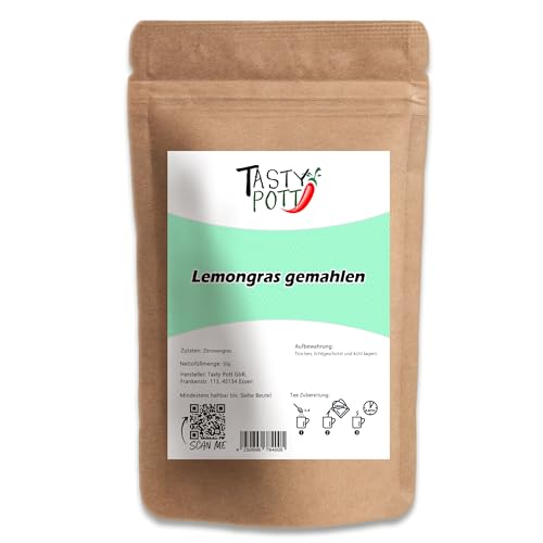 Tasty Pott Lemongras gemahlen I Aromatischer Geschmack I Vegan I Nahrungsergänzung I Naturkosmetik I Zitronengras gemahlen im Beutel 1000g von TASTY POTT