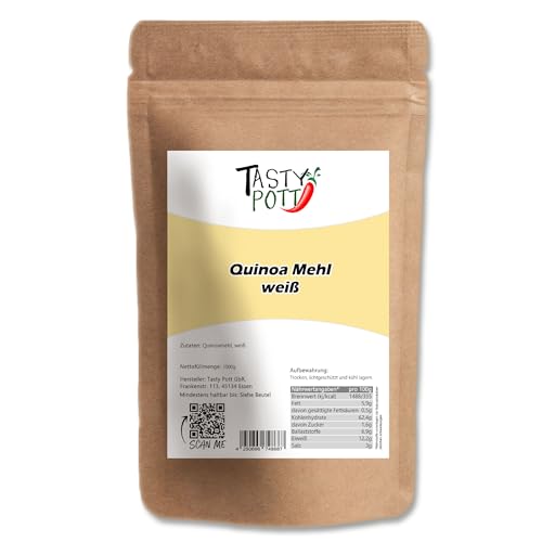 Tasty Pott Quinoa Mehl, weiss I Vegane Ernährung I Mehlalternative I Quinoapulver I Mehl I Backen I Proteinshakes I Quinoamehl I Im Beutel 1kg (2x1000g) von TASTY POTT