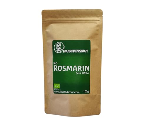 Kretischer BIO Rosmarin (100g) I getrocknet und fein geschnitten I Ideal zur Zubereitung von Tee, mediterranen Speisen & Co. I Premium Tausendkraut Qualität von TAUSENDKRAUT FÜR MEHR LEBENSQUALITÄT!