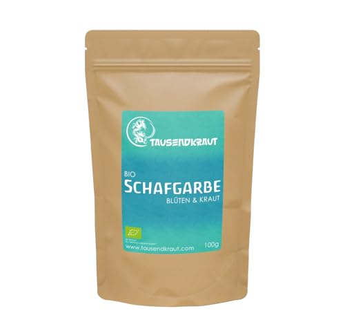 Schafgarben Tee BIO (100g) | Premium Kräutertee aus Blüten & Kraut | Frauenkraut aus biologischem Anbau | Naturbelassene Qualität für Tee & Wellness | Schonend getrocknet von TAUSENDKRAUT FÜR MEHR LEBENSQUALITÄT!