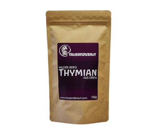 Wilder Kretischer Berg Thymian BIO (100g) I Schonend von Hand geerntet und getrocknet I Premium Tausendkraut Qualität von TAUSENDKRAUT FÜR MEHR LEBENSQUALITÄT!