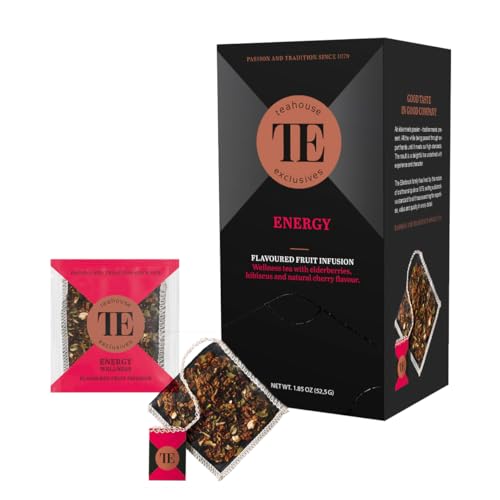 Teahouse Exclusives Luxury Tea Bag Energie, 15 Beutel - Wellnesstee mit Holunderbeeren, Hibiskus und natürlichem Kirscharoma von TE - Teahouse Exclusives