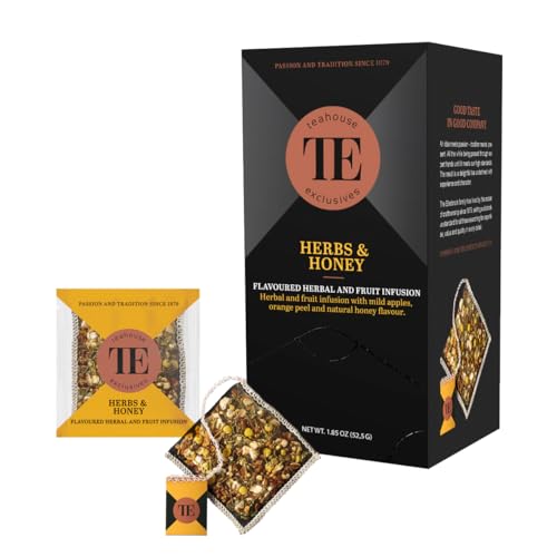 Teahouse Exclusives Luxury Tea Bag Kräuter & Honig, 15 Beutel - Kräuter-und Früchtetee-Mischung mit mildem Apfel, Orangenschalen und natürlichem Honigaroma von TE - Teahouse Exclusives