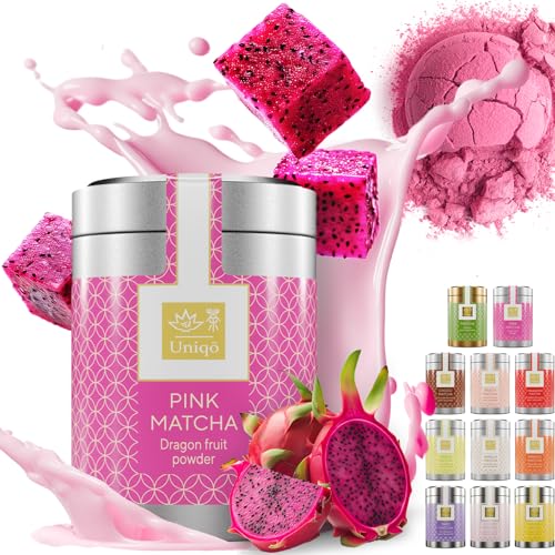 Tea Uniqo – Pink Matcha Tee Pulver - Ideal zum Trinken, für Eis, Latte, Shakes, zum Backen oder Kochen - Drachenfrucht Pulver, 100% natürlich, in Dose – Superfood aus Pitaya Pulver von TEA Uniqō