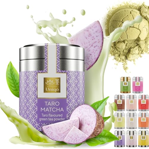 Tea Uniqo – Taro Matcha Pulver – Matcha Latte Pulver mit Tarowurzel Geschmack, Ideal für Bubble Tea o. pur, ohne künstliche Farbstoffe in edler Dose von TEA Uniqō