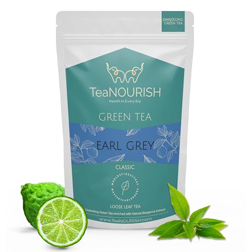 TeaNOURISH Earl Grey Grüner Tee | Loser Darjeeling-Blatt-Tee, angereichert mit natürlichem Bergamotte-Extrakt | 100 % NATÜRLICH | 50 Tassen heißer oder Eistee – 100 g von TEANOURISH