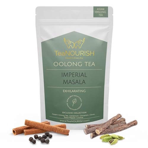 TeaNOURISH Imperial Masala Oolong Tee | Assam-Loseblatt | Blumiges Aroma und Geschmack | Mischung aus Kardamom, Zimt, Nelke, Lakritze | 100 % NATÜRLICHE ZUTATEN – 50 g von TEANOURISH